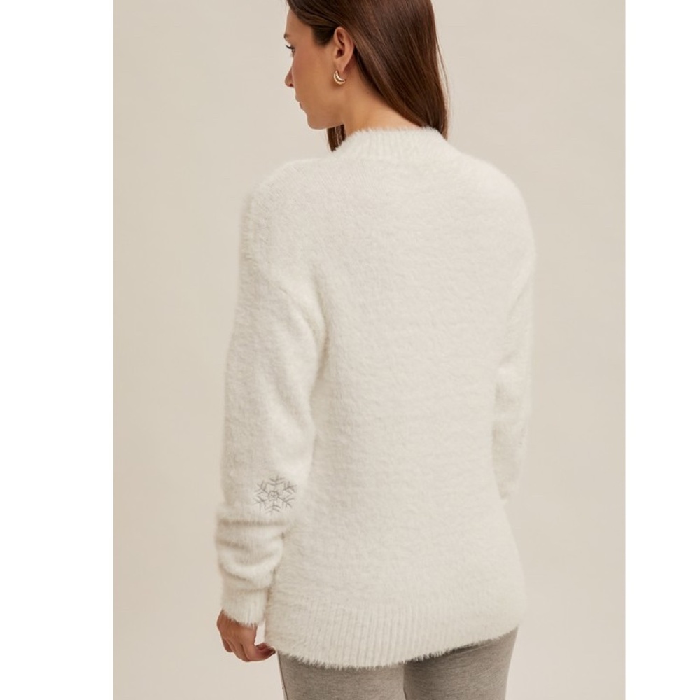 "The Jocelyn" Snow Flake Embroidered Fuzzy Sweater - Picture 2 of 2